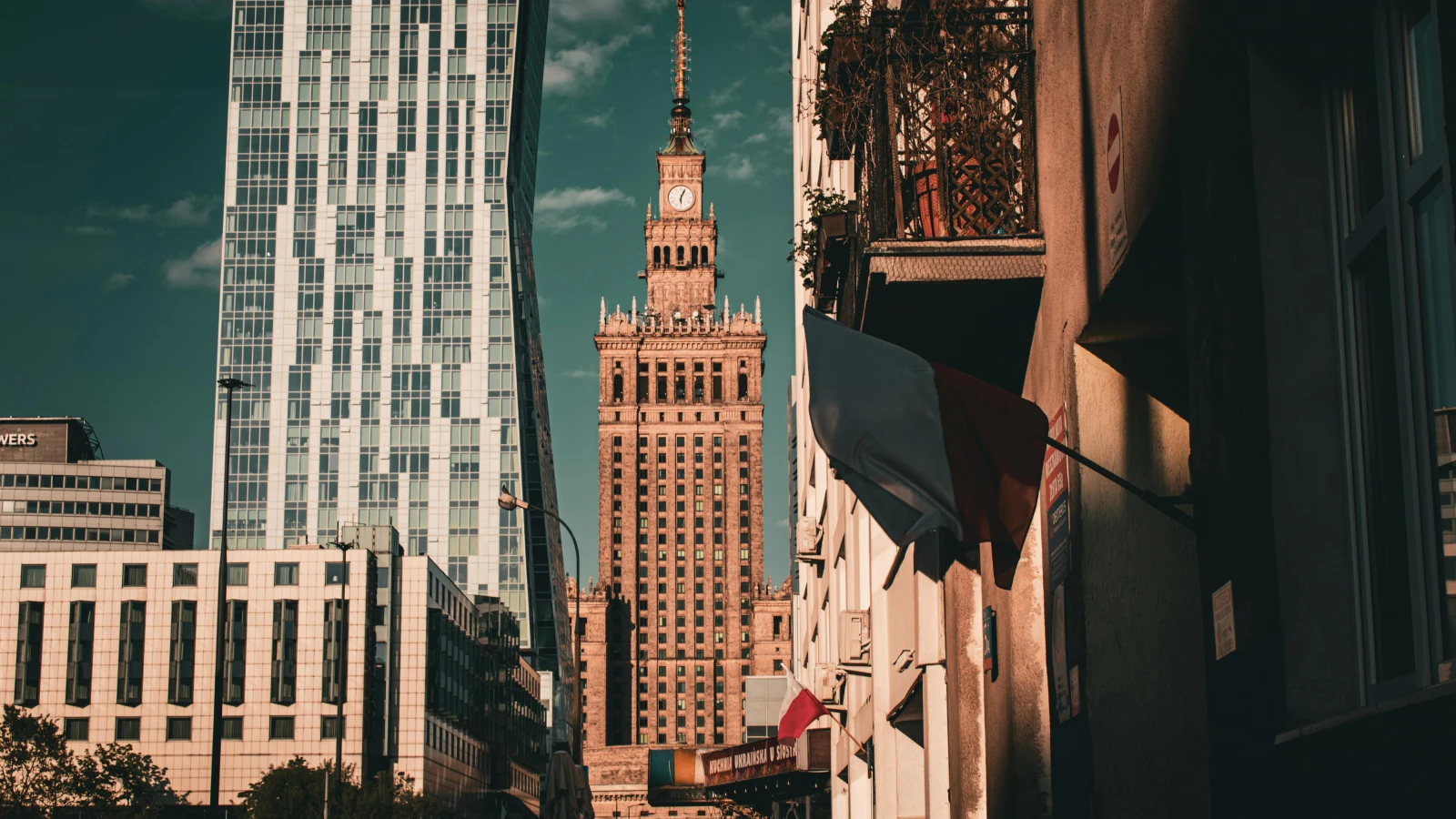 Affordable car rental near Warsaw airport with stunning cityscape